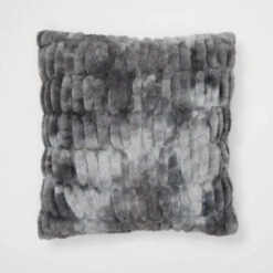 Tie Dye Textured Faux Fur Square Pillow -Best Homeware Shop 03 THRO21 PLW TIEDYEFUR GRY 002