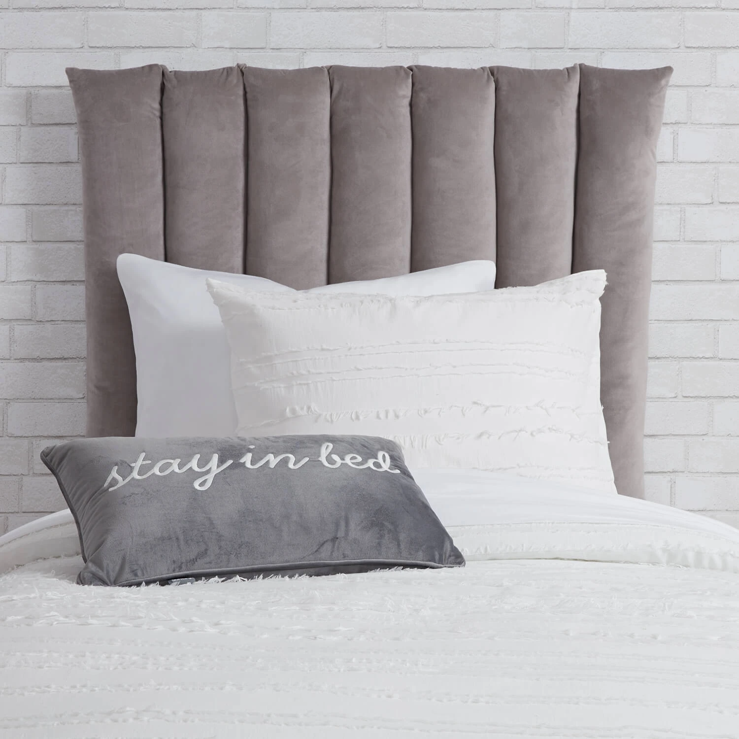 Quinn Twin Channeled Cushioned Headboard -Best Homeware Shop 101 TWIN TWINXL VELVET CHANNELED HEADBOARD CUSHION LIGHT GREY B 002 1