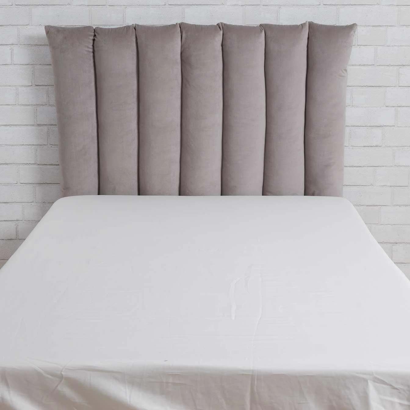 Quinn Twin Channeled Cushioned Headboard -Best Homeware Shop 113 TWIN TWINXL VELVET CHANNELED HEADBOARD CUSHION LIGHT GREY BLANK 014