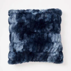 Tie Dye Textured Faux Fur Square Pillow -Best Homeware Shop 36 THRO20 PLW TIEDYEFUR NVY 001