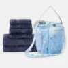13 Piece Bath Bundle - Blue Tote & Towels