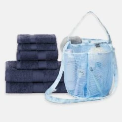 13 Piece Bath Bundle - Blue Tote & Towels