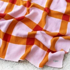 Strawberry Shortcake Gingham Throw Blanket -Best Homeware Shop CalhounandCo 0005 Calhoun Co.GinghamStrawberry3TXT1500703