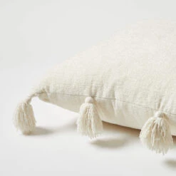Mackenzie Knit Tassel Square Pillow -Best Homeware Shop Chenille Square Pillow Ivory 010