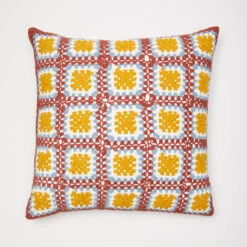 June Crochet Square Pillow -Best Homeware Shop Crochet Pillow Mustard Rust 004