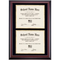 Double Diploma Frame With Black And Gold Matting For Two 11 X 14 Diplomas