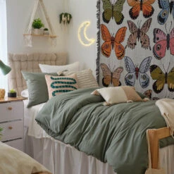 Devon Washed Cotton Comforter And Sham Set -Best Homeware Shop DevonWashedCottonDuvet Green