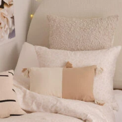 Eliza Colorblocked Tassel Lumbar Pillow Cover -Best Homeware Shop ElizaColorblocktasselPillow Beige