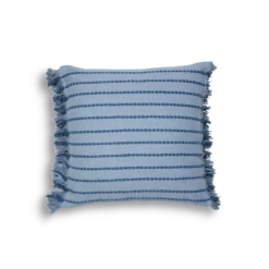 Phoebe Embroidered Stripe With Side Fringe Square Pillow Cover -Best Homeware Shop Embroidered Stripe Side Fringe Pillow Cover Blue 006