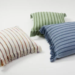 Phoebe Embroidered Stripe With Side Fringe Square Pillow Cover -Best Homeware Shop Embroidered Stripe with Side Fringe Pillow Cover 008 1