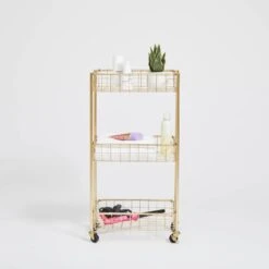 Wire 3-Tier Rolling Cart 3 Wire 3-Tier Rolling Cart -Best Homeware Shop Gold Wire 3Tier Rolling Cart 008