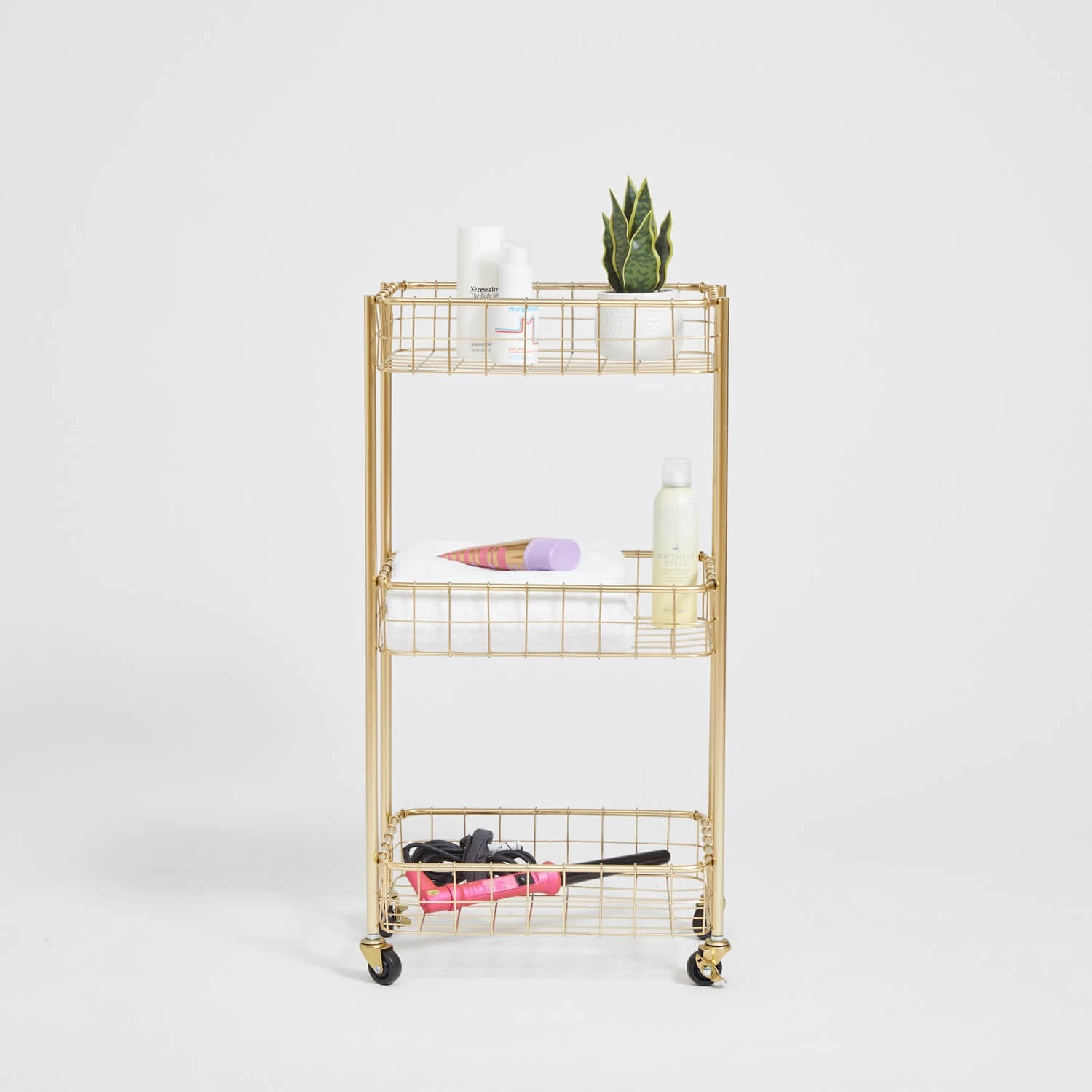 Wire 3-Tier Rolling Cart Wire 3-Tier Rolling Cart -Best Homeware Shop Gold Wire 3Tier Rolling Cart 008