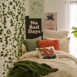 Phoebe Embroidered Stripe With Side Fringe Square Pillow Cover -Best Homeware Shop Organic Plant A 060