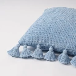 Kai Chenille Tassel Square Pillow -Best Homeware Shop Pillow Chenille Tassel Blue 007