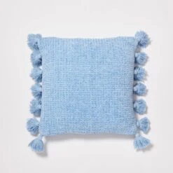 Kai Chenille Tassel Square Pillow -Best Homeware Shop Pillow Chenille Tassel DustyBlue 002