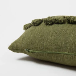 Harper Tassel Lumbar Pillow Cover -Best Homeware Shop Tassel Lumbar Pillow Cover Olive 006