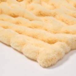 Angelina Ruched Faux Fur Throw Blanket -Best Homeware Shop ThrowBlanket Angelina Yellow 002