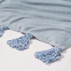 Madison Plush Tassel Throw Blanket -Best Homeware Shop ThrowBlanket Tassel DustyBlue 003