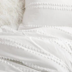 8 Piece Essential Dorm Bundle -Best Homeware Shop White PomPom Stripe Comforter Detail 878b93f4 d500 4aac a0e8 1ac1e7e0d599